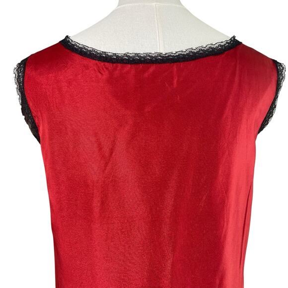 Vintage 60s Whimsigoth Silky Red Taffeta Black Lace Full Slip Dress Women Size M - Picture 7 of 9